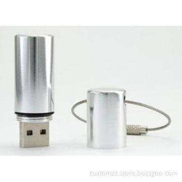 Lipstick Shape USB 2.0 Metal Flash Drive 8GB Silver With Ke